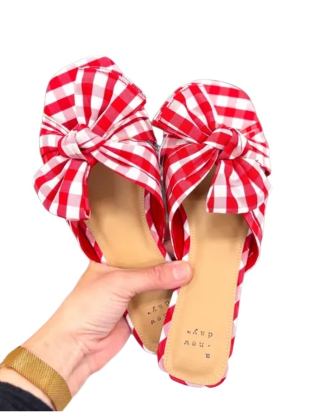 Red Gingham Bow Slide Sandals. Size 10.